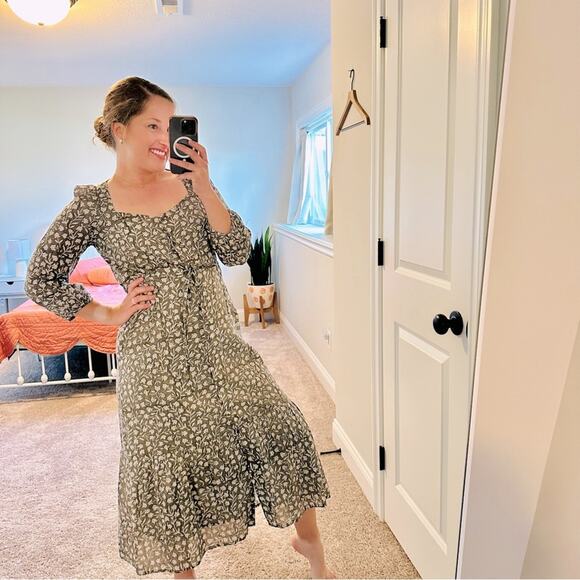 Emerson Fry India Collection Green Floral Cotton Long Sleeve Maxi Dress Medium - Picture 1 of 16